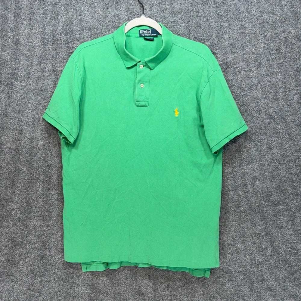 Polo Ralph Lauren Polo Shirt Mens Large Green Yellow Pony Custom Fit Classic